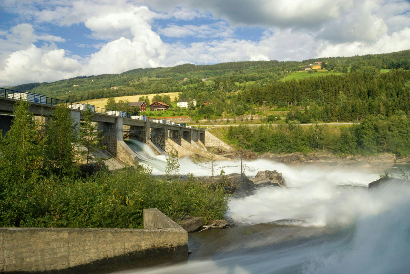 Hunderfossen dam in the Lagen river close to the Norwegian town Lillehammer