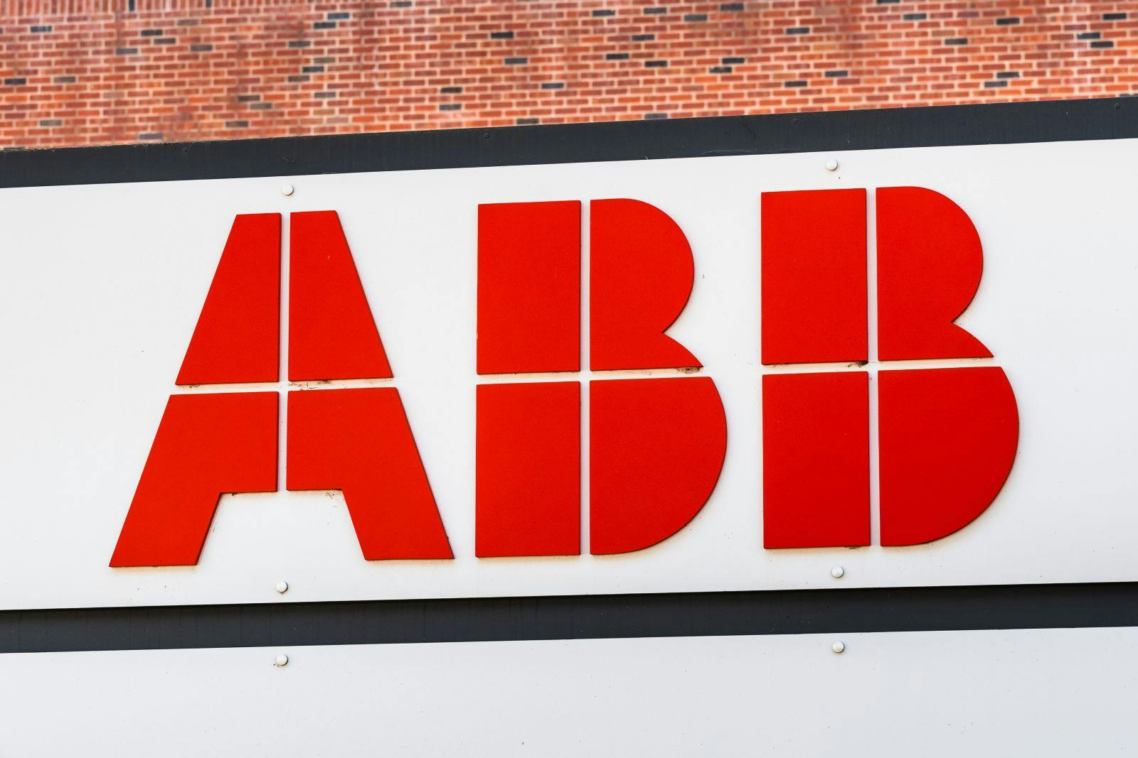 Close up of ABB sign at their offices in Silicon Valley; ABB (ASEA Brown Boveri) is a Swiss-Swedish multinational corporation headquartered in Zurich, Switzerland