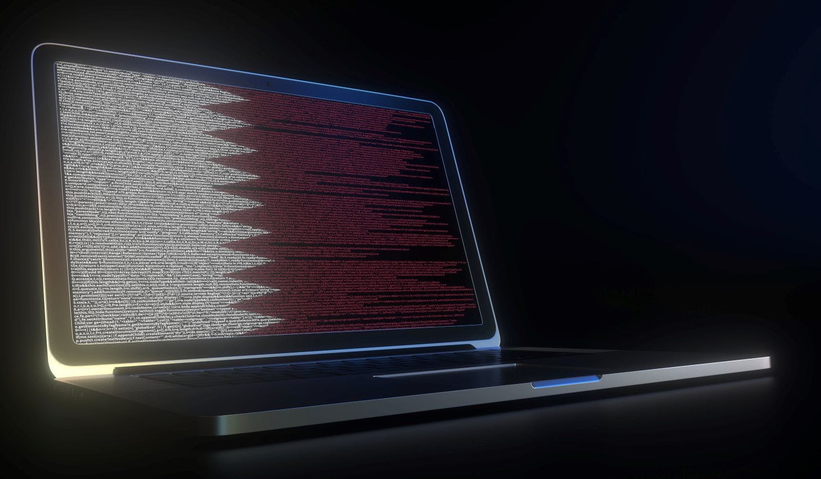 Flag of Qatar made with computer code on the laptop screen.
