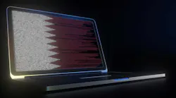 Flag of Qatar made with computer code on the laptop screen. Flag of Qatar made with computer code on the laptop screen.