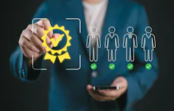 Man approving quality candidate profiles through digital selection system Man approving quality candidate profiles through digital selection system