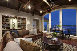 Coastal Mediterranean gathering room and wine cellar Coastal Mediterranean gathering room and wine cellar