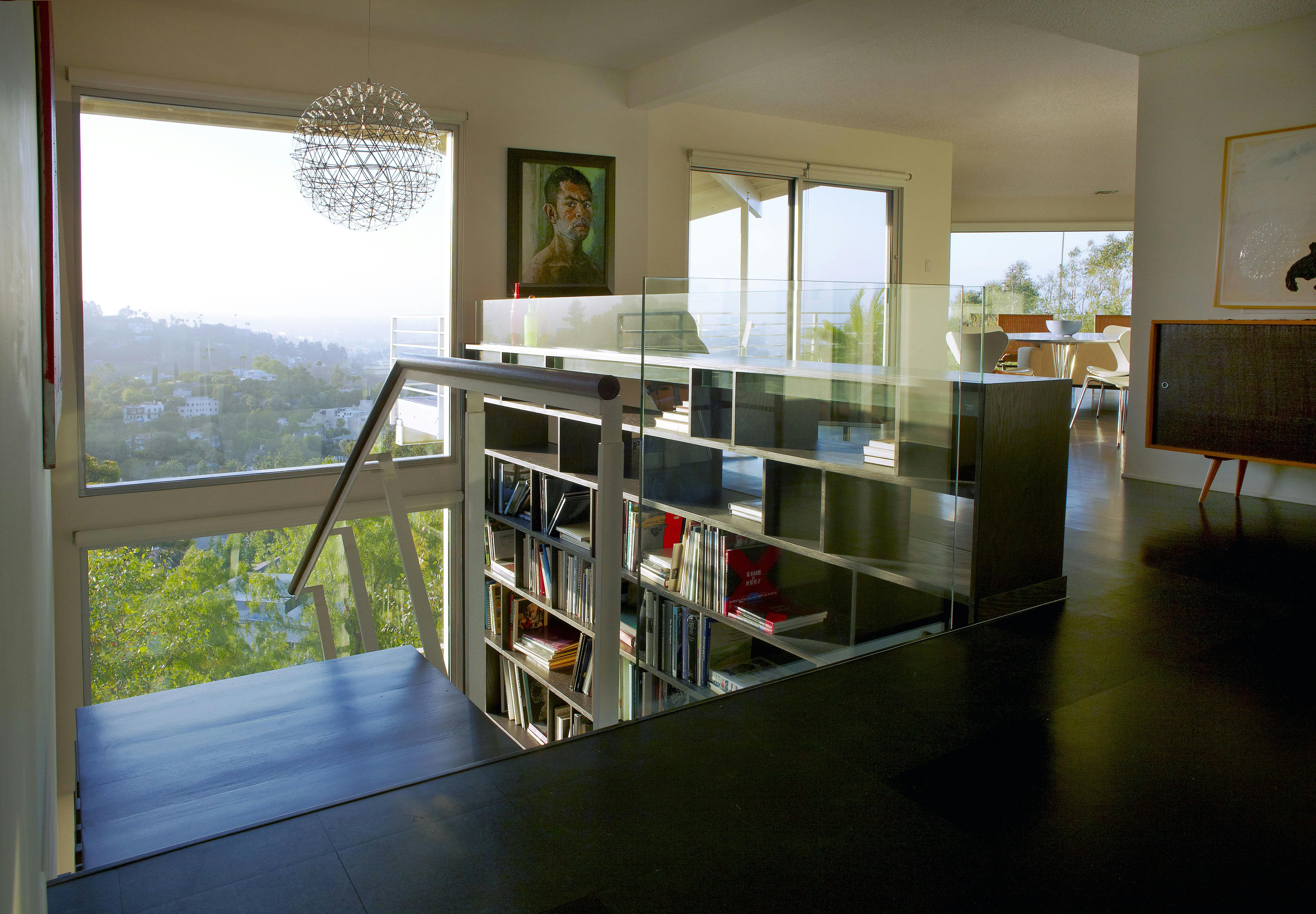 Built-in bookshelf with staircase