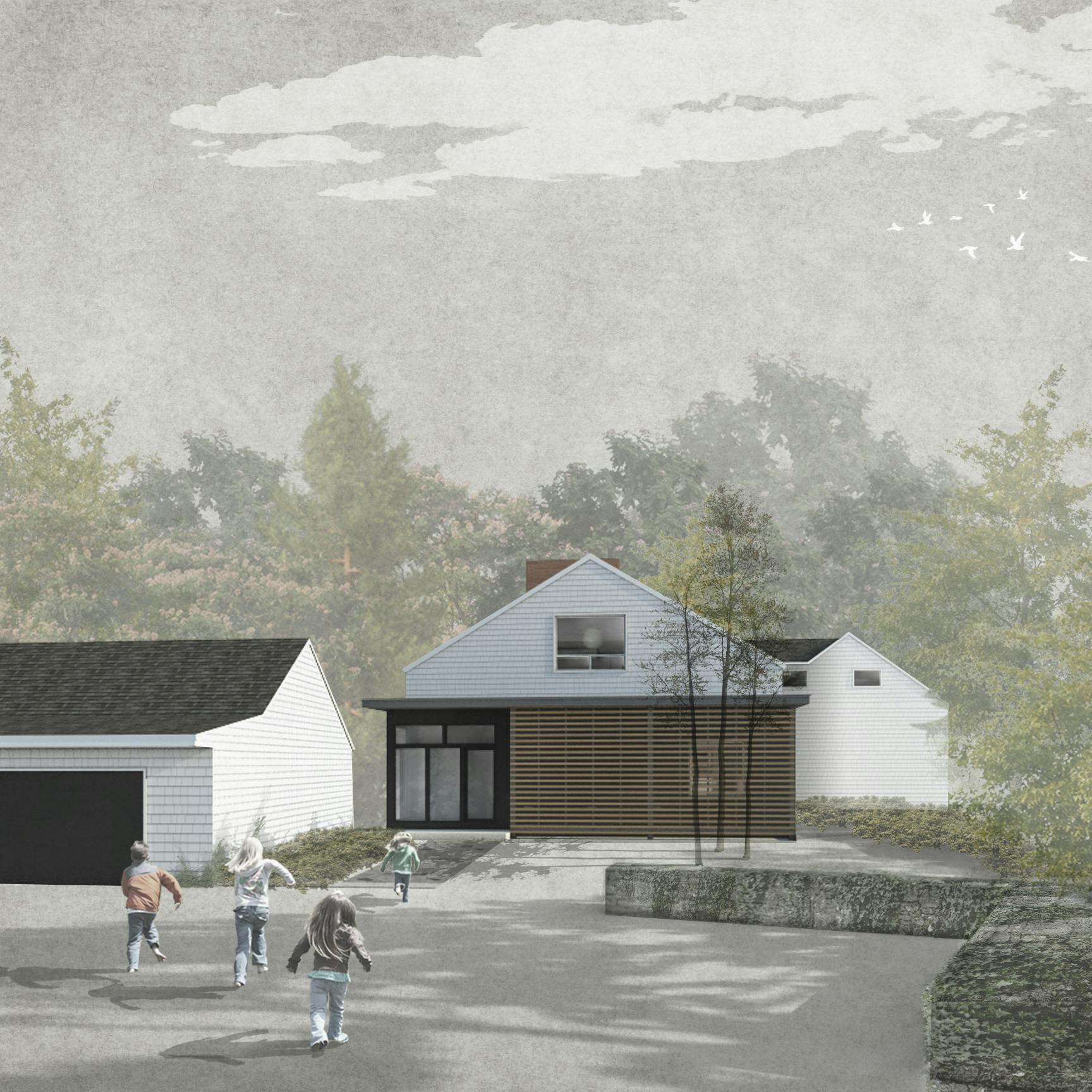 Architect's rendering of a midscale house exterior