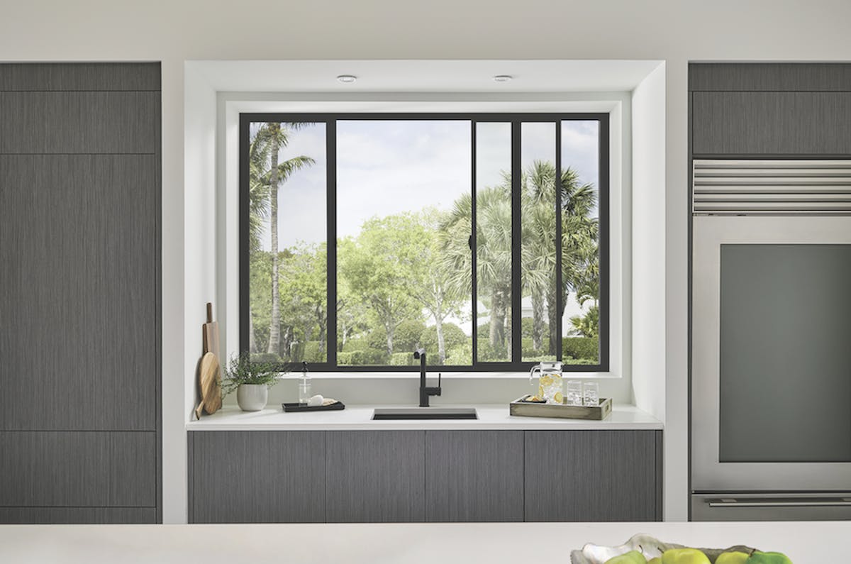 Simonton dark window frames in the kitchen