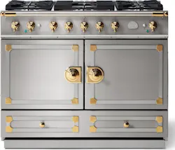 1 Lacornue cornufe 110 dual fuel range stainless steel with stainless steel polished brass trim 1 Lacornue cornufe 110 dual fuel range stainless steel with stainless steel polished brass trim