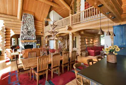 custom log cabin interior balcony and dining room custom log cabin interior balcony and dining room