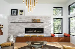 Mantel on stone fireplace Mantel on stone fireplace