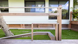 The deck provides a built-in grassy area for the homeowners' dogs. The deck provides a built-in grassy area for the homeowners' dogs.