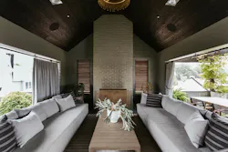 Rooftop terrace covered seating area with fireplace Rooftop terrace covered seating area with fireplace