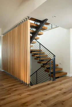 A wood slotted staircase A wood slotted staircase