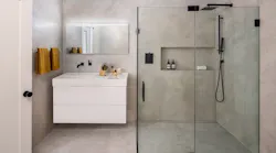 Photo of a bathroom with a barrier free shower (curbless) | universal design Photo of a bathroom with a barrier free shower (curbless) | universal design