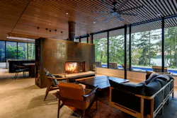 Fireplace separating the kitchen from the living room Fireplace separating the kitchen from the living room