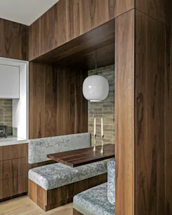 Booth seating in the kitchen of Stealth House Booth seating in the kitchen of Stealth House