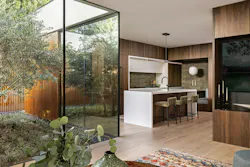View into the kitchen from the living room at the Stealth House View into the kitchen from the living room at the Stealth House