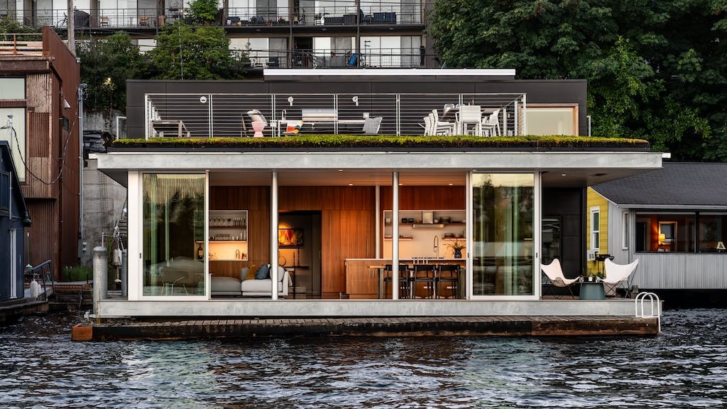 Exterior of floating home from the waterfront