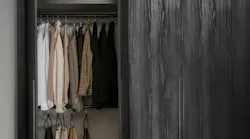 Tight shot of designer Jerel Lake's custom closet Tight shot of designer Jerel Lake's custom closet