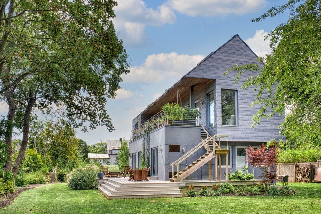 Southeast facade of architect Wayne Turett's Passive House on Long Island