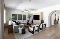 Wide shot of a living room with a wabi sabi aesthetic in Scottsdale Wide shot of a living room with a wabi sabi aesthetic in Scottsdale