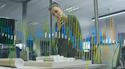 architect examining a model of a project with technology images all around architect examining a model of a project with technology images all around