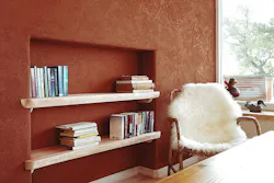 Interior view of the EcoCocon wall system, showing a vibrantly painted plaster finish Interior view of the EcoCocon wall system, showing a vibrantly painted plaster finish