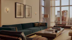 A Siemen Salazar sand-cast glass sconce in a residential interior. A Siemen Salazar sand-cast glass sconce in a residential interior.