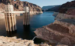 The water intakes for Lake Mead by Hoover Dam, with reduced water levels seen on the canyon walls. (Photo: U.S. Bureau of Reclamation) The water intakes for Lake Mead by Hoover Dam, with reduced water levels seen on the canyon walls. (Photo: U.S. Bureau of Reclamation)