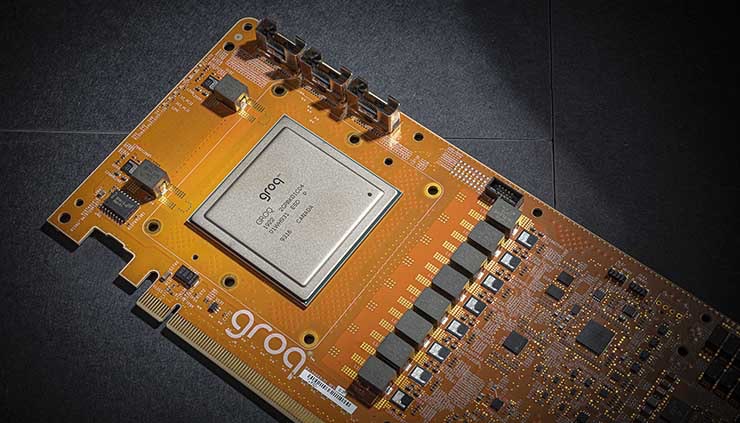 Groq&rsquo;s Tensor Streaming Processor shown on this PCIe board which is currently being tested by customers (Image: PRNewsfoto/Groq)