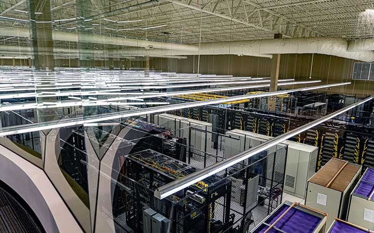 An overhead view of a data hall in an Evoque Data Center Solutions facility. (Photo: Evoque)