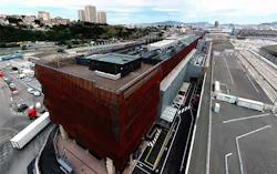 An overhead view of the Digital Realty MRS3 data center, housed in a former submarine base in Marseille, France. (Image: Digital Realty) An overhead view of the Digital Realty MRS3 data center, housed in a former submarine base in Marseille, France. (Image: Digital Realty)