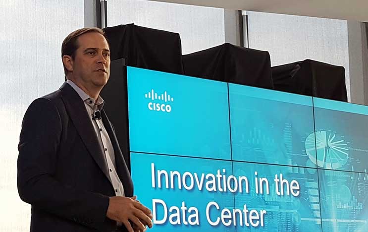 Cisco CEO Chuck Robbins at a company press conference in New York. (Photo: Rich Miller)