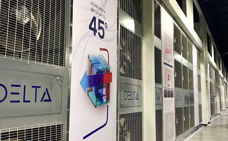 The cooling wall inside Aligned Ashburn, featuring an array of Delta Cube cooling units. (Photo: Aligned Energy)