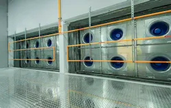 A fan wall inside the cooling plenum in a Compass Datacenters facility in Allen, Texas. The fans are fed by cool air from a Kyoto Cooling unit. (Image: Compass Datacenters) A fan wall inside the cooling plenum in a Compass Datacenters facility in Allen, Texas. The fans are fed by cool air from a Kyoto Cooling unit. (Image: Compass Datacenters)