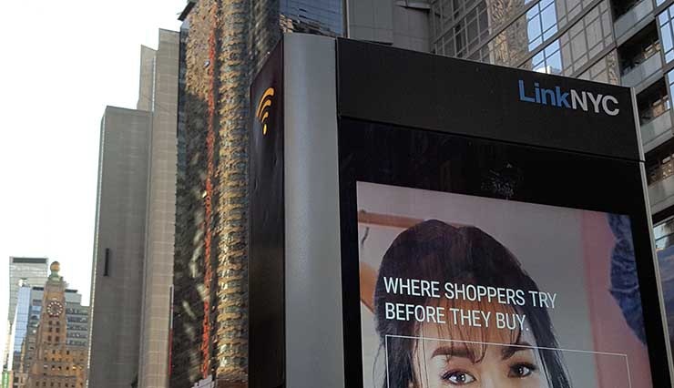 LinkNYC kiosks are deployed at 7,500 locations across Manhattan, replacing payphones with ad-supported wifi and services. (Photo: Rich Miller)
