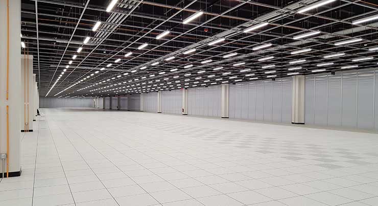 This is one half of the 60,000 square foot data hall inside the CyrusOne Sterling V data center in Northern Virginia. (Photo: Rich Miller)