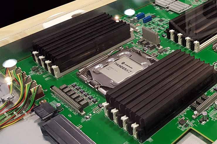 The Microsoft collaboration with Cavium runs on its flagship 2nd generation 64-bit ThunderX2 ARMv8-A server processor SoCs. (Photo: Rich Miller)