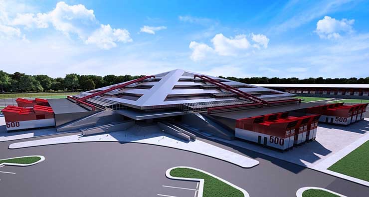 An illustration of the first phase of the Switch Grand Rapids data center, which is being built in the former Steelcase Pyramid building. (Image: Switch)