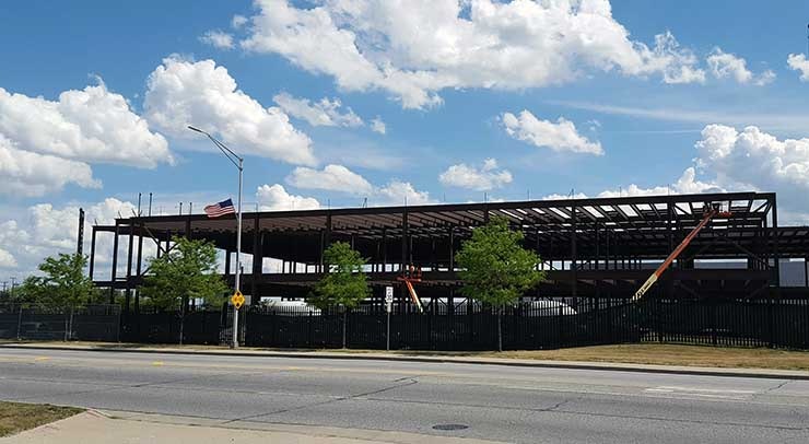 Construction on the third data center building at the Digital Realty campus in Franklin Park, Illinois, (Photo: Rich Miller)