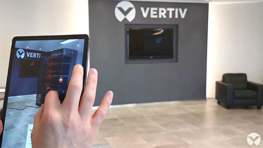 A demonstration of how the Vertiv XR mobile app can simulate how data center equipment will look in a user environment.
