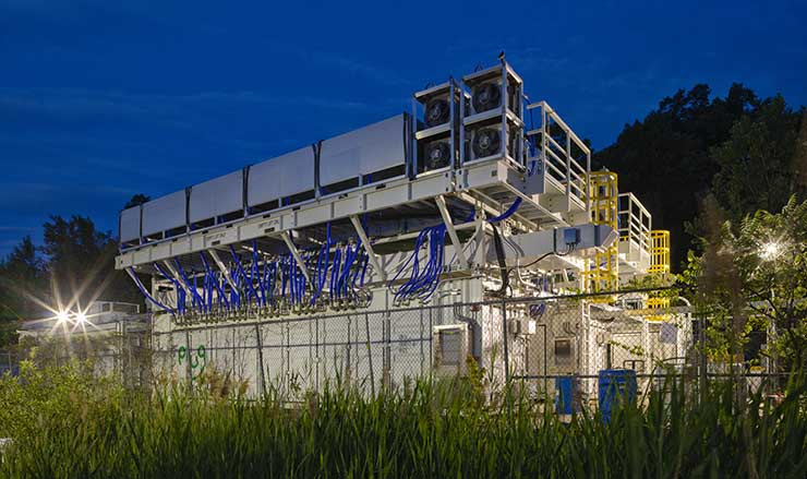 A 3-megawatt hydrogen fuel cell developed for Microsoft by Plug Power, which may replace diesel generators in Microsoft data centers.