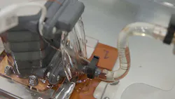 An image of cold plate -based technology with immersion cooling being prototyped by Meta. An image of cold plate -based technology with immersion cooling being prototyped by Meta.