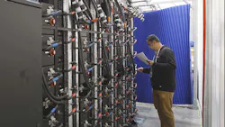 Liquid cooling infrastructure integrated with Meta's OpenRack system in a data center setting. Liquid cooling infrastructure integrated with Meta's OpenRack system in a data center setting.