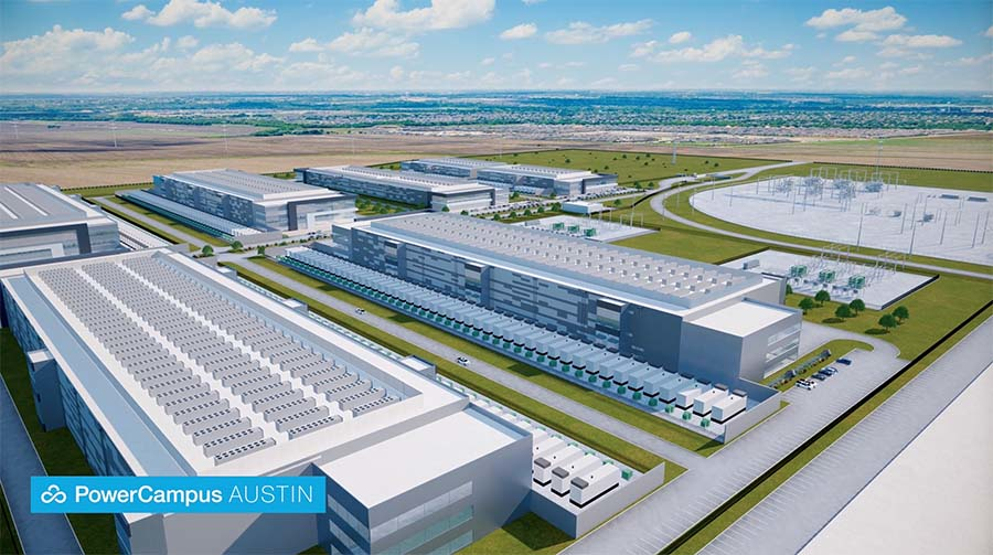 An illustration of the Austin PowerCampus planned by Skybox Datacenters and Prologis in Hutto, Texas.