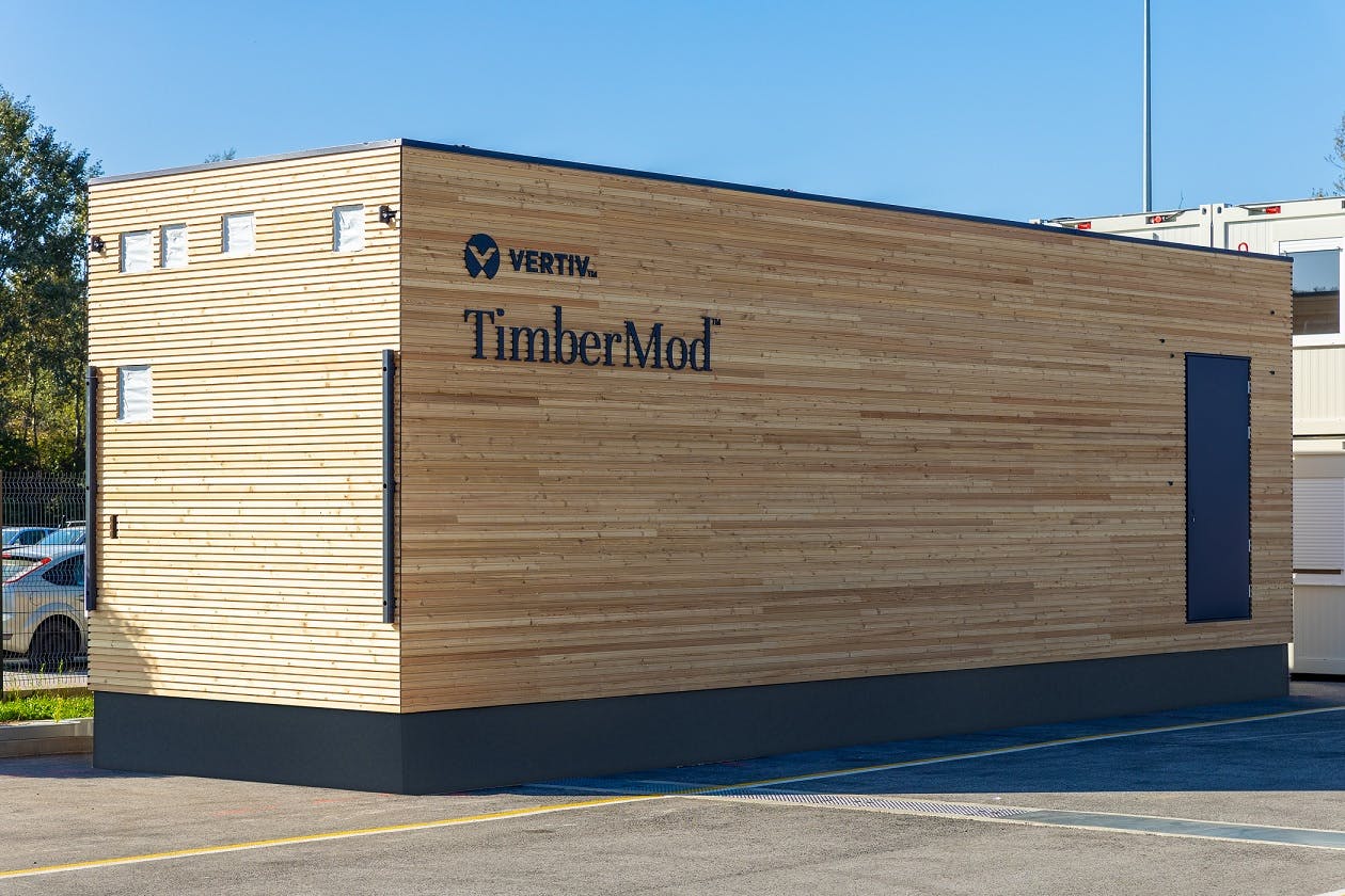 Vertiv's wooden TimberMod prefab data center container.
