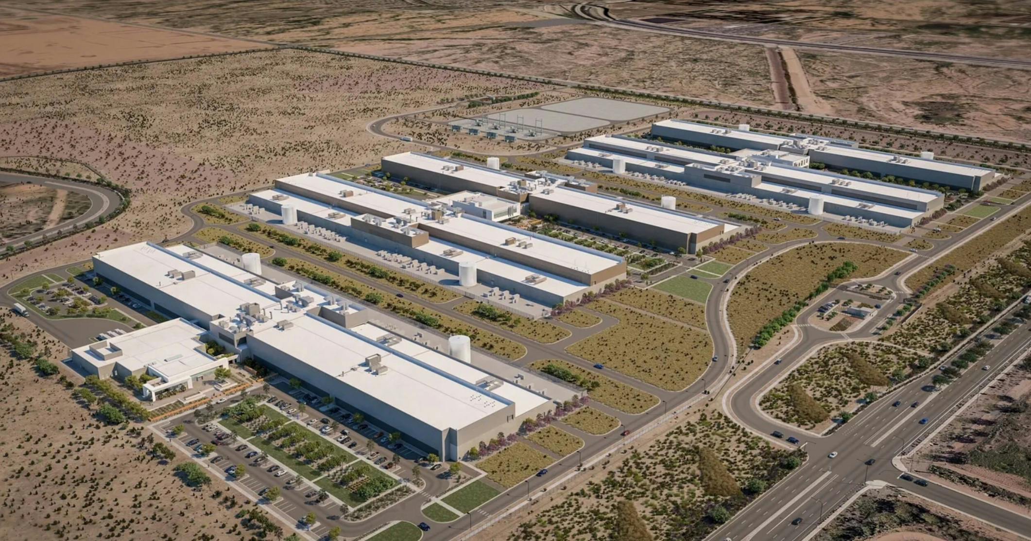 Meta's completed Mesa, AZ data center campus projection.