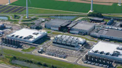 Aerial view of major hyperscale data center in Eemshaven, Groningen, The Netherlands. Aerial view of major hyperscale data center in Eemshaven, Groningen, The Netherlands.