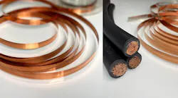 Pictured (L): Xeus™ HTS Wire Platform by MetOx. Pictured (R) 600 amps of traditional copper cable (left) compared with the equivalent capacity delivered by high-temperature superconducting (HTS) wire (right), illustrating the dramatic reduction in size and material. Pictured (L): Xeus™ HTS Wire Platform by MetOx. Pictured (R) 600 amps of traditional copper cable (left) compared with the equivalent capacity delivered by high-temperature superconducting (HTS) wire (right), illustrating the dramatic reduction in size and material.