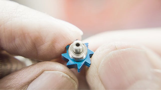 The blue color of this after-market turbine makes it easy to spot.