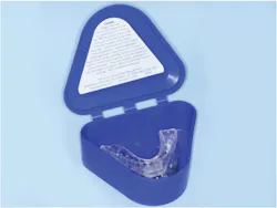 Figure 2: This sleep appliance (dreamTAP) allows the patient to move the mandible forward or backward to open the airway and silence snoring. Figure 2: This sleep appliance (dreamTAP) allows the patient to move the mandible forward or backward to open the airway and silence snoring.
