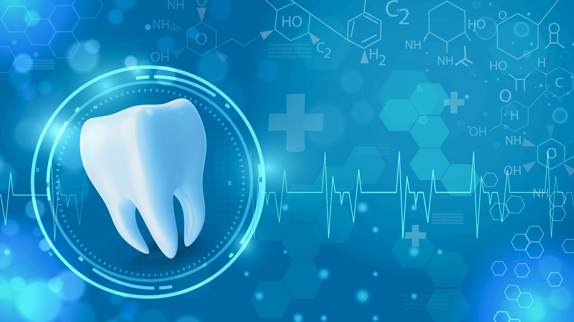 A tooth floating in medical symbols